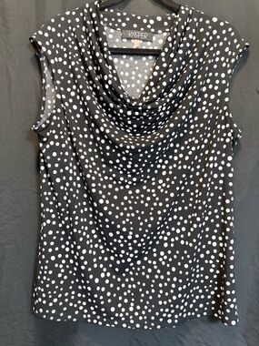 Kasper Black White Polka Dot Cowl Neck Sleeveless Camisole